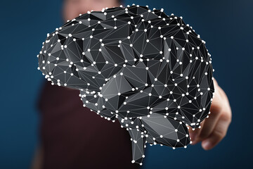 Abstract 3D brain model.  Concept for AI, neural networks, and cognitive technology.