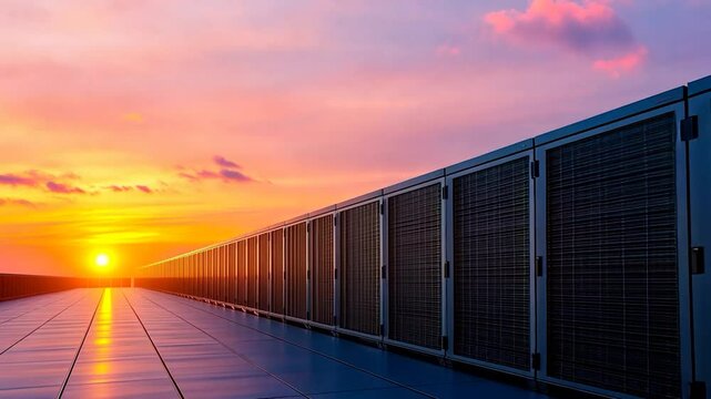 Digital data storage array at sunset server room infrastructure
