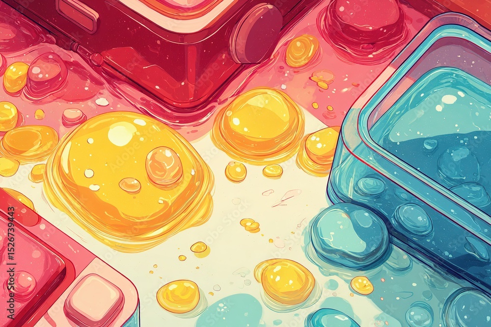 Poster colorful abstract patterns and textures created by different shapes and colors of liquid materials o
