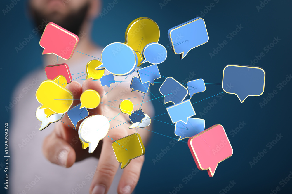 Aufkleber Abstract image of interconnected speech bubbles, symbolizing global communication and networking.