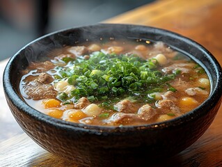 A steaming bowl of Japanese pork miso soup