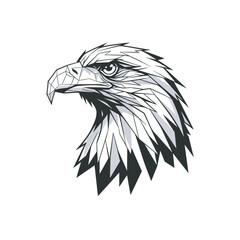 Striking geometric eagle head vector in black and white. Modern polygonal design perfect for contemporary logos, abstract artwork, or unique graphic design projects seeking a sharp, impactful look.