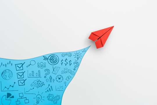 Red paper plane and business strategy. Business success, innovation concept
