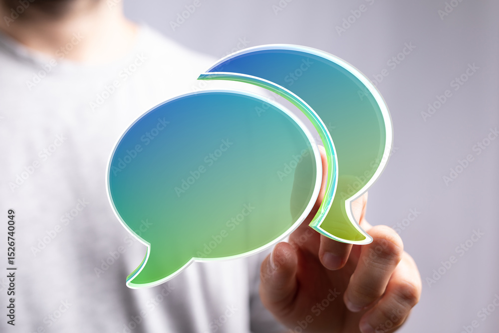 Poster image of two speech bubbles, representing communication and dialogue. ideal for websites, blogs, and