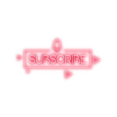 Neon Subscribe logo with red colour | Glowing subscribe icon sign sticker png | Transparent Subscribe Image