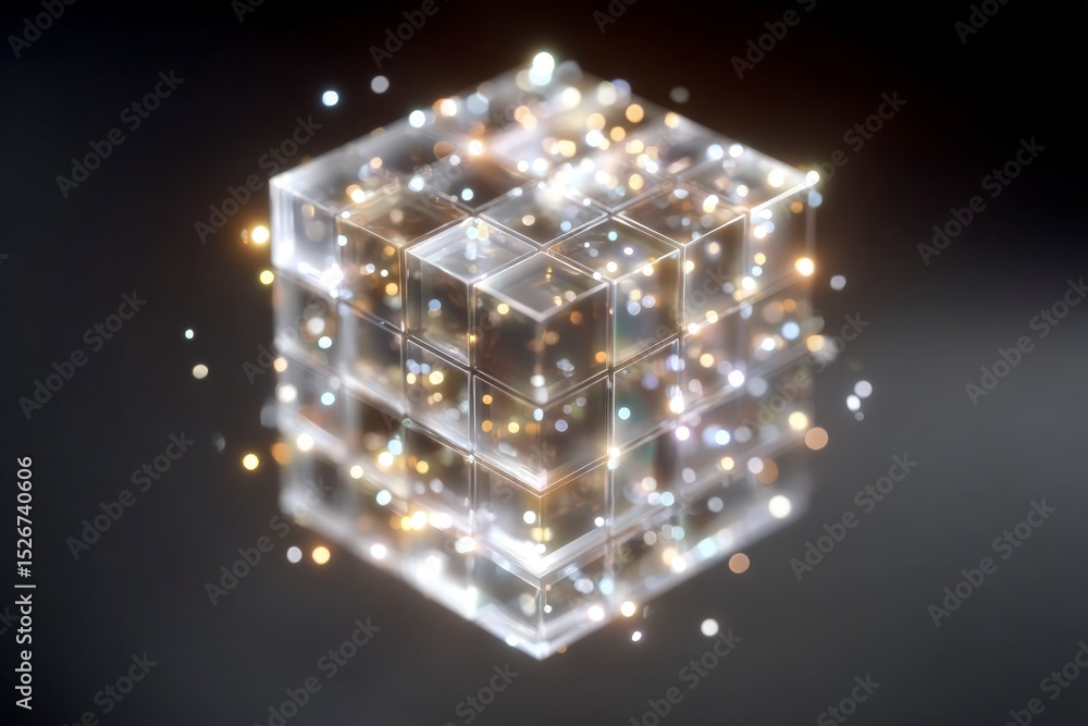 Poster luminous glass cube 3d render abstract technology data innovation energy