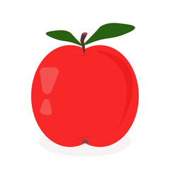 Red apple with leaf, stem and characteristic spots, illustration isolated on white background, ideal for healthy eating, fruit-based design and educational materials
