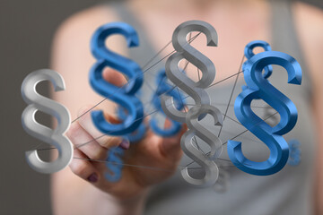 Abstract image of interconnected paragraph symbols, representing legal concepts and networks.
