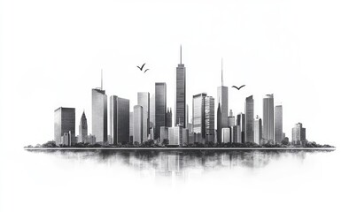 Naklejka premium Cityscape panorama, monochrome view