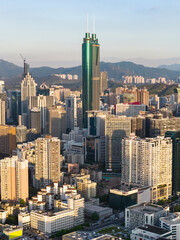 Aerial view of Skyline in Shenzhen city sunset in China