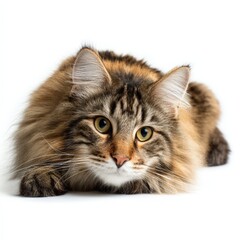 Obraz premium Adorable Long haired Tabby Cat Lying Down Fluffy Fur Pet Animal Portrait