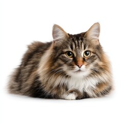 Obraz premium Adorable Longhaired Tabby Cat Posing Against White Background Studio Shot Pet Animal