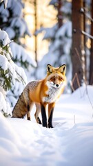 Obraz premium Red Fox in Snowy Winter Forest. (1)