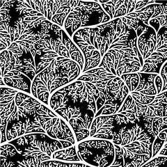 Fractal branches background, black and white seamless vector