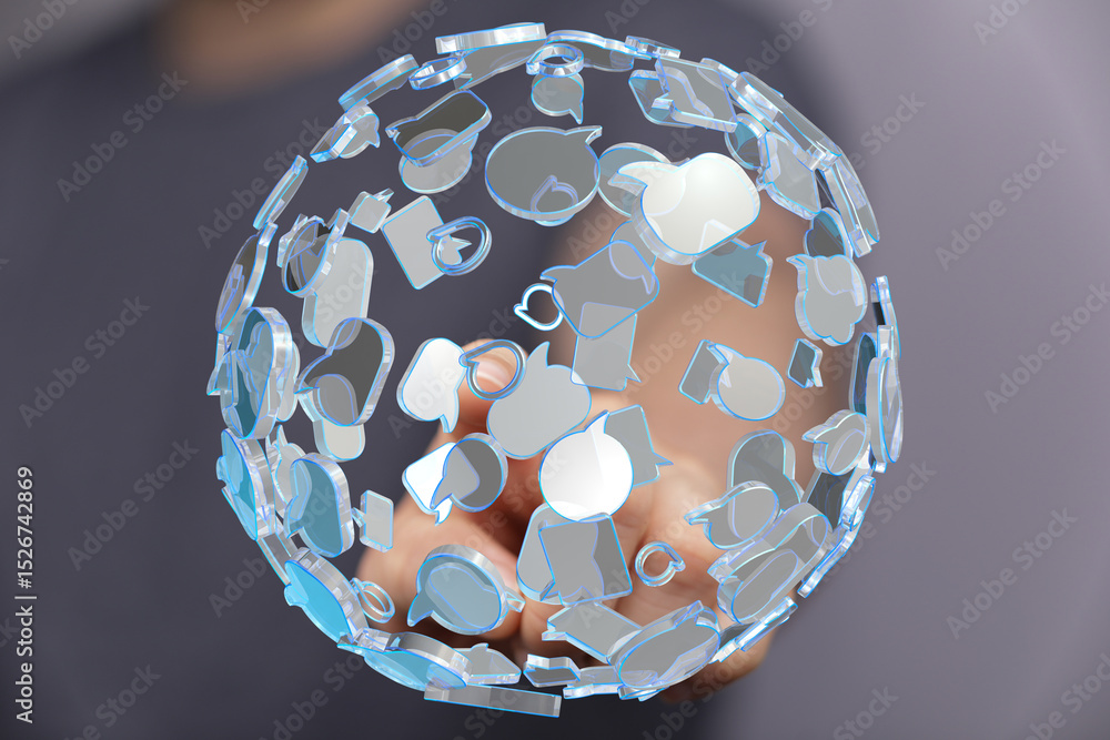 Aufkleber Abstract image depicting a sphere of interconnected speech bubbles, symbolizing global communication and digital interaction.
