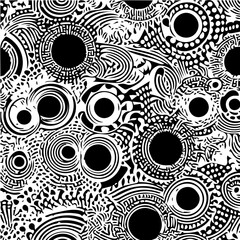 Circle fractal background, black and white organic pattern vector_