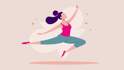 A woman with anxiety finding relief through a balletinspired workout combining graceful movements with peaceful music to calm her mind and body.. Vector illustration