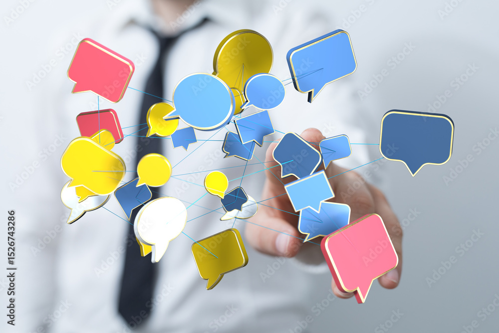Poster visual representation of interconnected communication. ideal for social media, networking, and globa