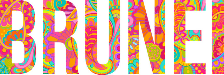 Brunei unique design text header, filled with hand drawn zentangle pattern.