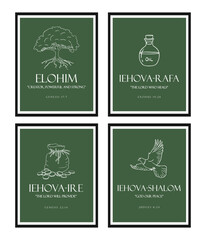  Christian Line Symbols Sketch Poster, Religion Hand Drawn Art, Bible Wall decor, Jesus names