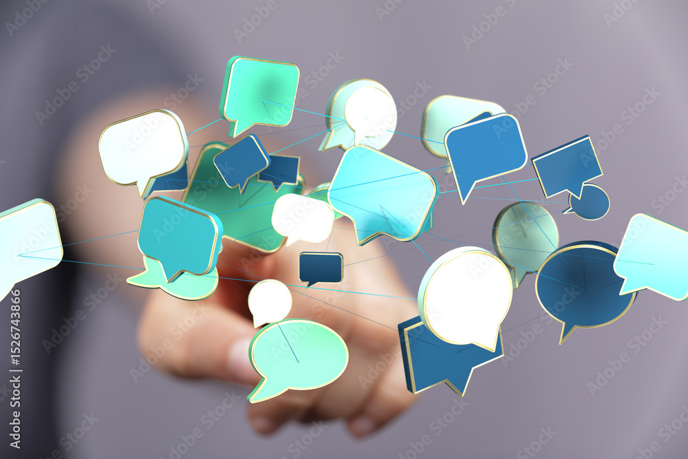 Aufkleber Abstract image of interconnected speech bubbles, representing global communication and networking.