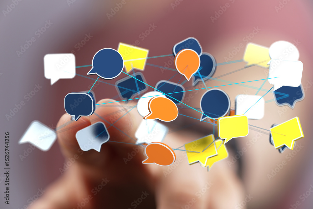 Aufkleber Abstract image of interconnected speech bubbles representing global communication and networking.