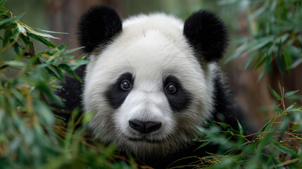 Obraz premium close-up portrait of a giant panda with soft fur and expressive eyes — perfect for educational content, wildlife articles, conservation campaigns, or children's books