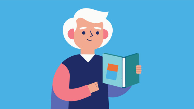 An older adult holding a photo album while listening to a personalized music playlist showing how it can trigger longterm memories and nostalgia.. Vector illustration