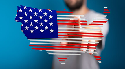 Abstract USA map design with digital technology concept. Perfect for business, technology, and patriotism themes.