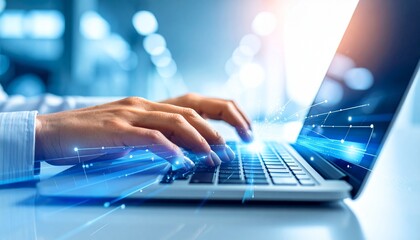 Fast Typing on Laptop Keyboard Close-Up of Hands Working Efficiently