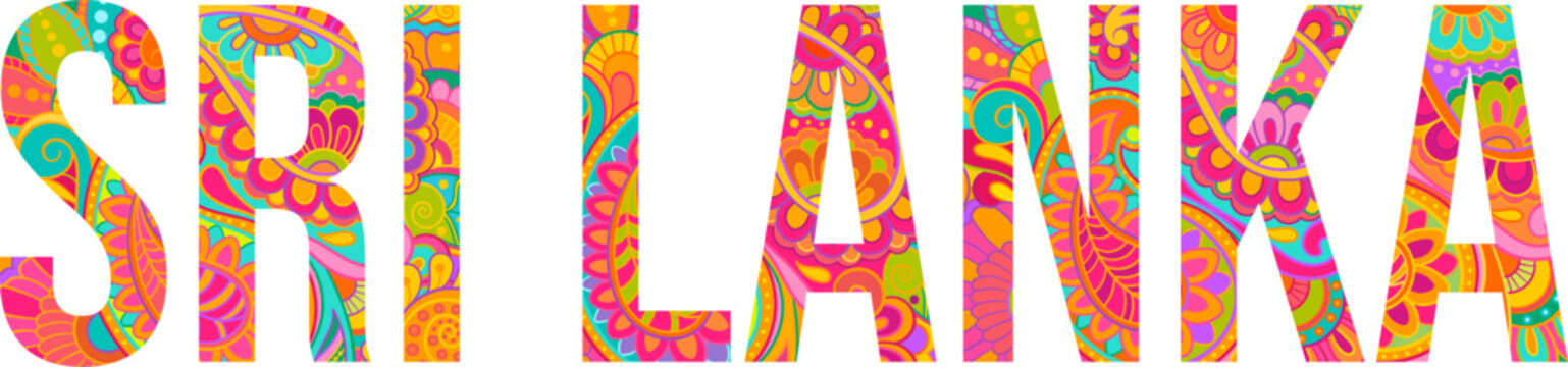 Sri Lanka country name filled with zentangle doodle pattern. Creative text design for travel, title,banner,header