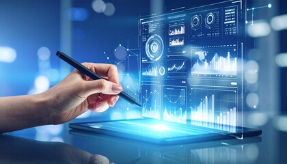 Interactive Data Visualization Analyzing Charts and Graphs on a Tablet