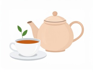 Pastel Teapot And Tea Cup Illustration
