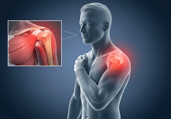 Anatomical illustration of shoulder pain in human body