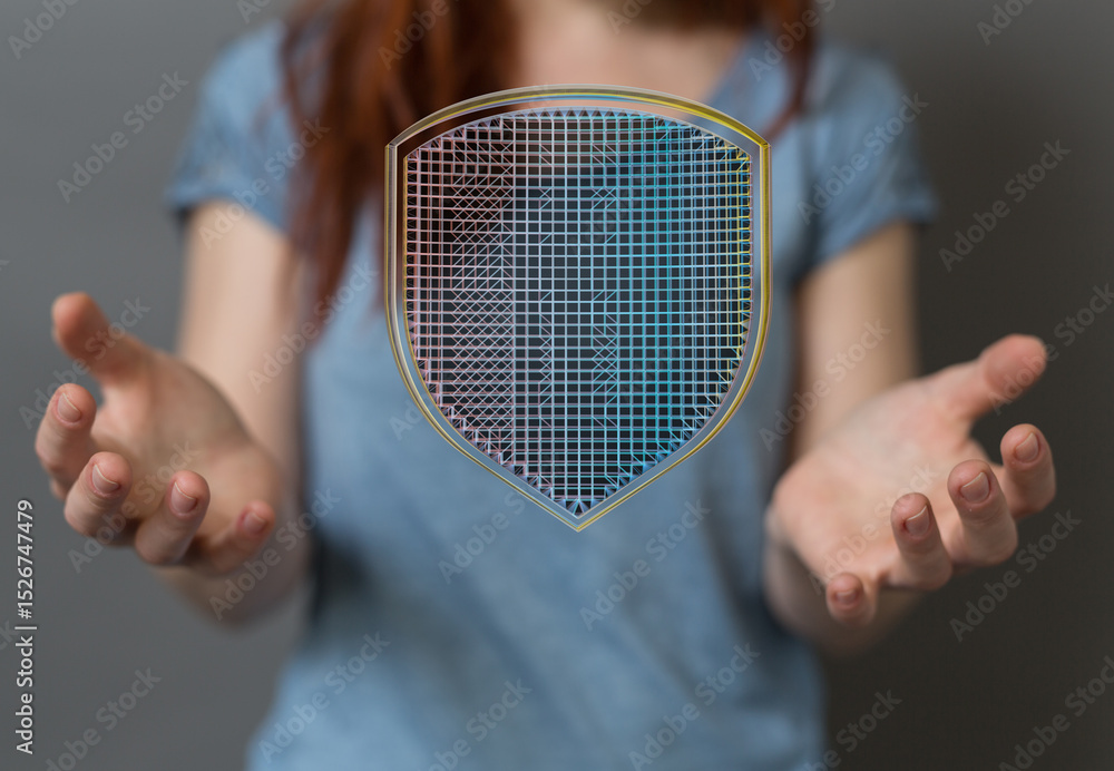 Poster Secure your data with advanced cybersecurity.  Digital shield protection concept.