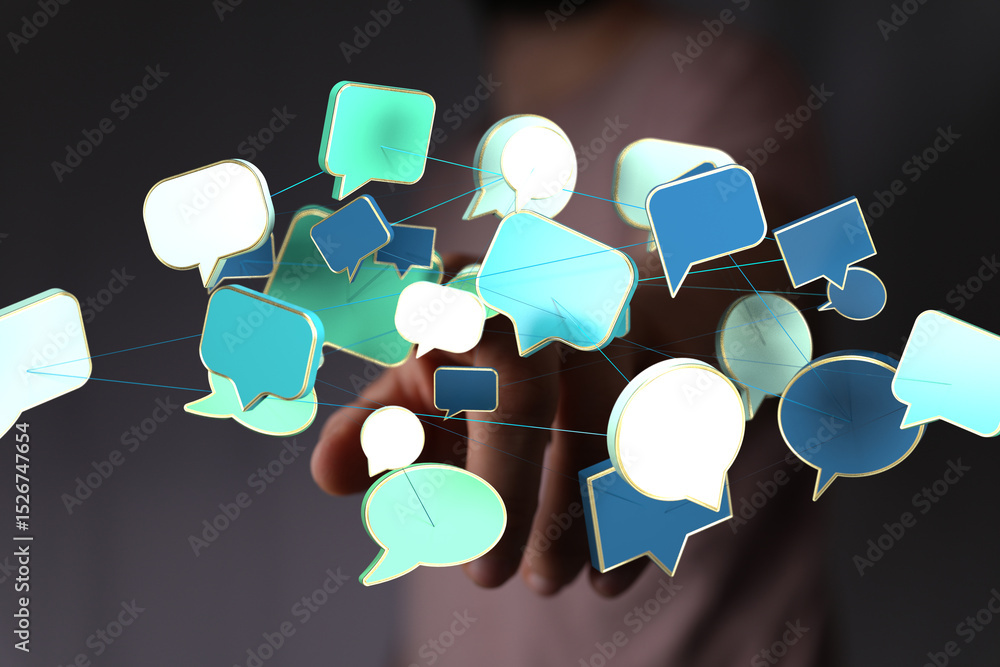 Poster Abstract image of interconnected speech bubbles, symbolizing global communication and networking.