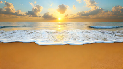 Fototapeta premium Golden Sunset Over a Calm Ocean Beach