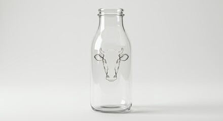 Clear glass bottle with cow design