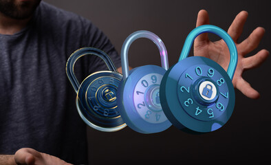 Image of digital combination locks emphasizing online data security and strong passwords.