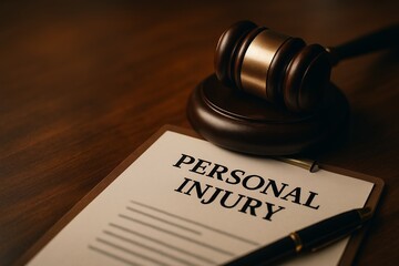 Personal Injury Claim: Gavel and Form on Wooden Desk for Legal Action and Compensation Matters