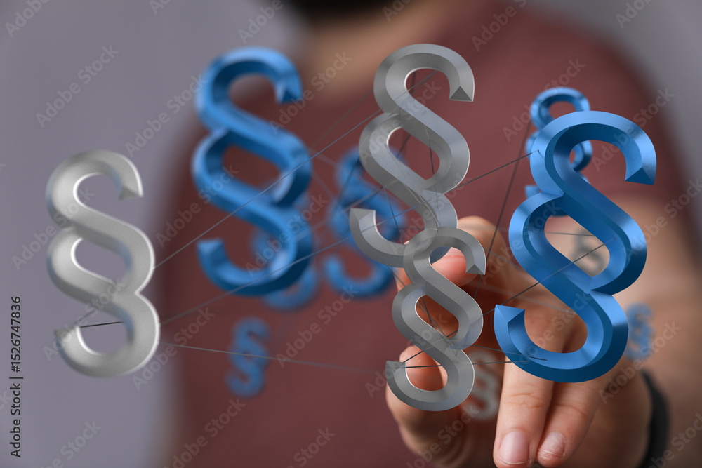 Aufkleber abstract image of interconnected paragraph symbols, representing legal networks, regulations, or com