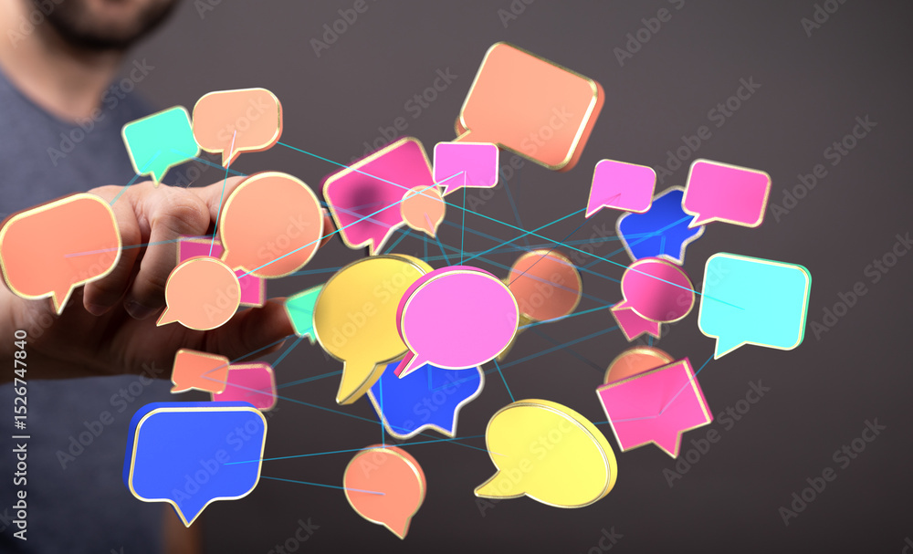 Aufkleber Abstract image of interconnected speech bubbles, symbolizing global communication and networking.