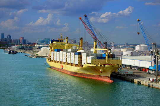 Port of Tampa Bay Florida industrial commercial docks with cargo ships freighters. Created  05.20.25