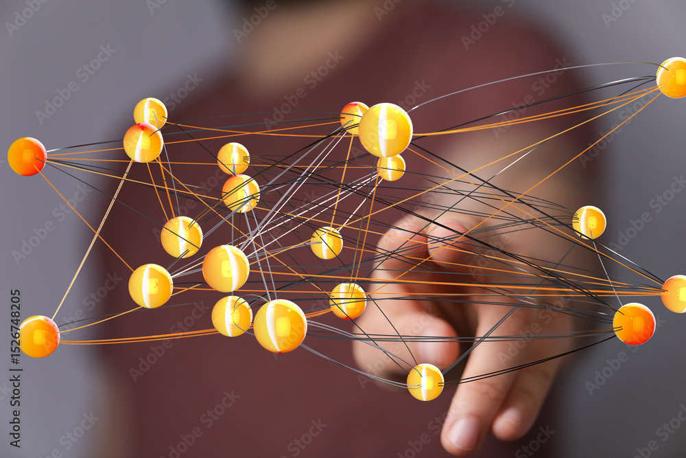 Leinwandbilder Abstract image of a network, showing interconnected nodes and global communication.