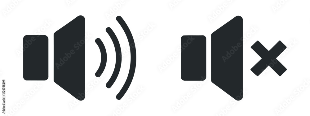 Poster sound and mute icons in black and white volume control audio settings speaker symbol notification an
