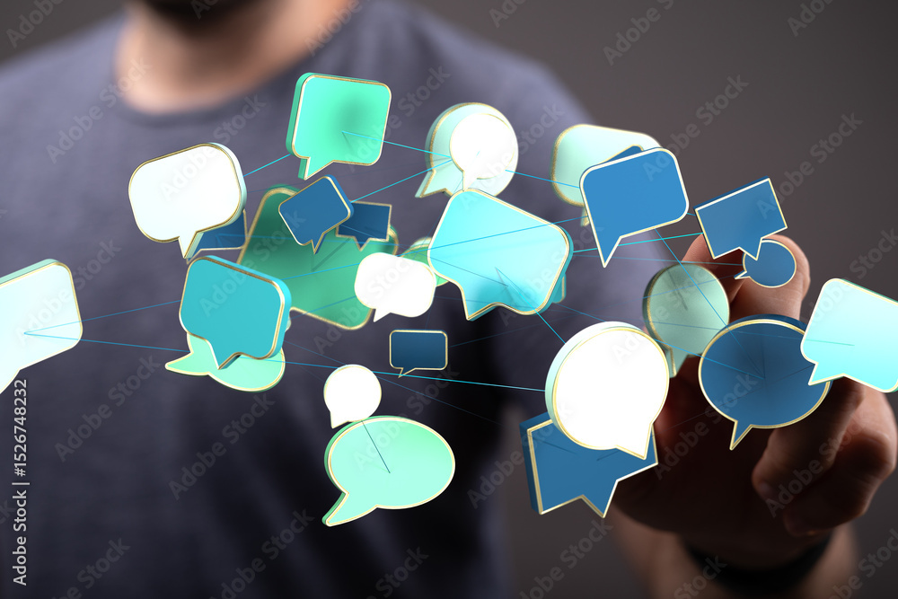 Poster Abstract image of interconnected speech bubbles, symbolizing global communication and networking.