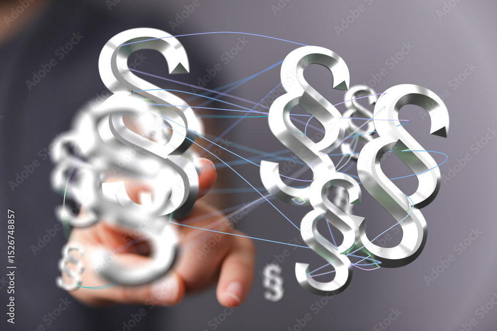 Poster abstract image of interconnected paragraph symbols, representing legal networks and connections.