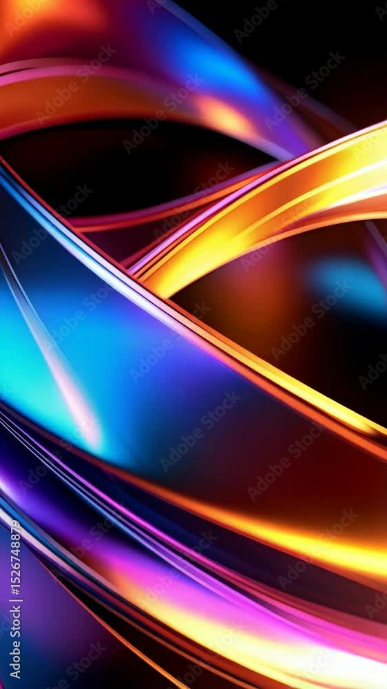 Poster abstract iridescent ribbons floating in fluid motion against a dark backdrop for graphic design and 
