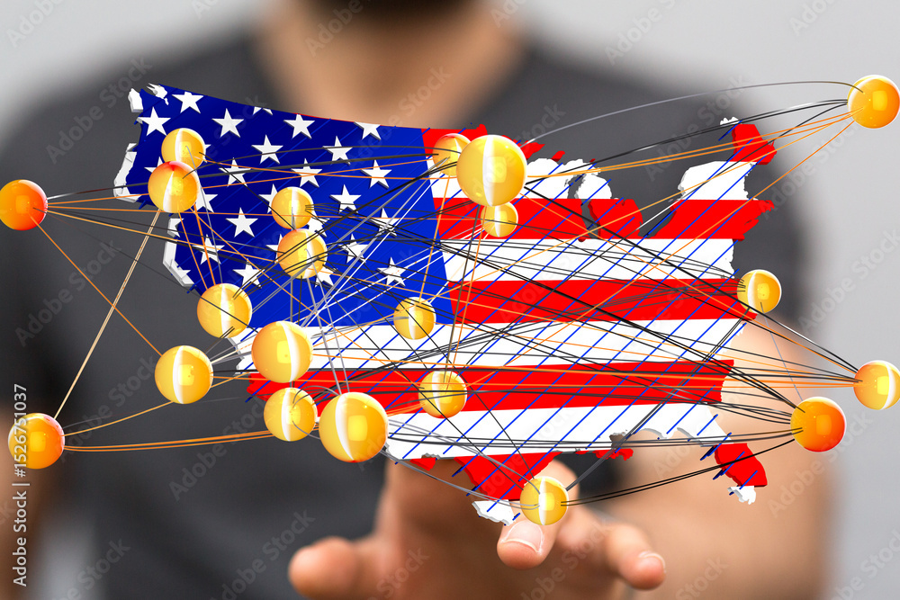 Aufkleber visual representation of data network across the united states. technology, connectivity, and infras
