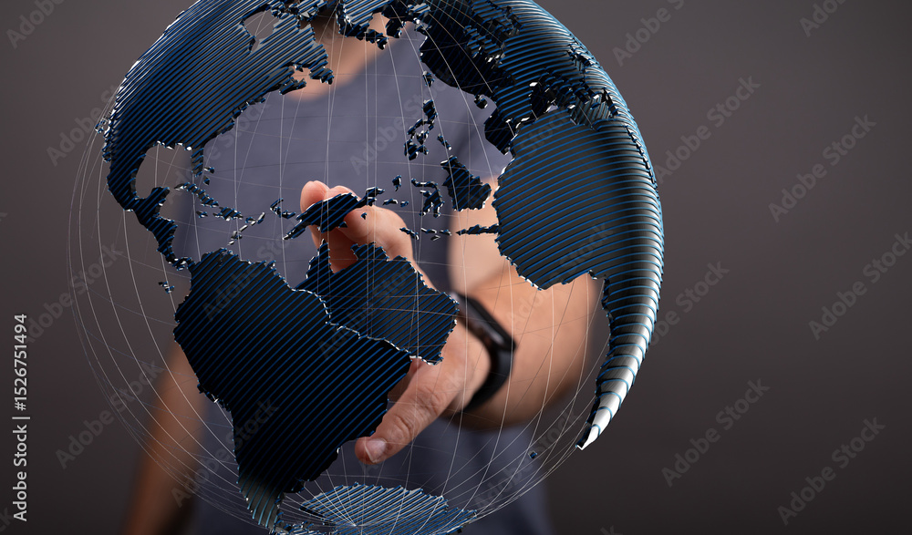 Aufkleber high-quality stock photo of a hand interacting with a 3d model of earth, symbolizing global connecti